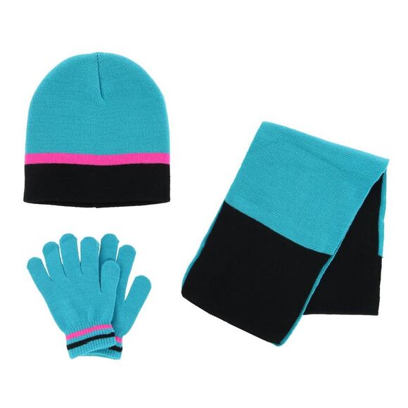 Polar Wear Girl's 3-6 Color Block Winter Beanie Scarf and Gloves Set - Picture 1 of 4